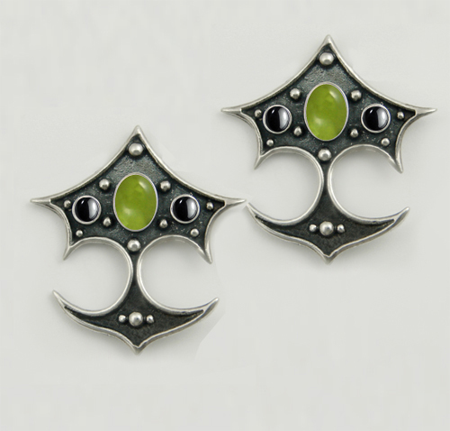 Sterling Silver Gothic Drop Dangle Earrings With Peridot And Hematite